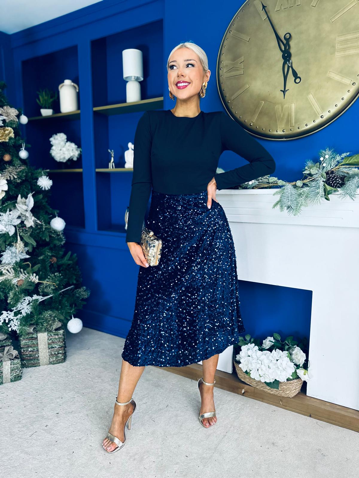 Reese Sequin Skirt Occasion Dress Navy