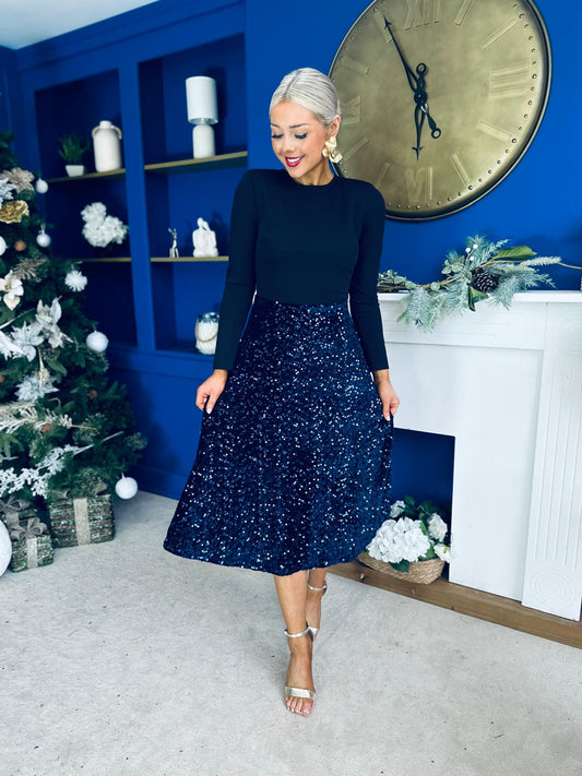 Reese Sequin Skirt Occasion Dress Navy