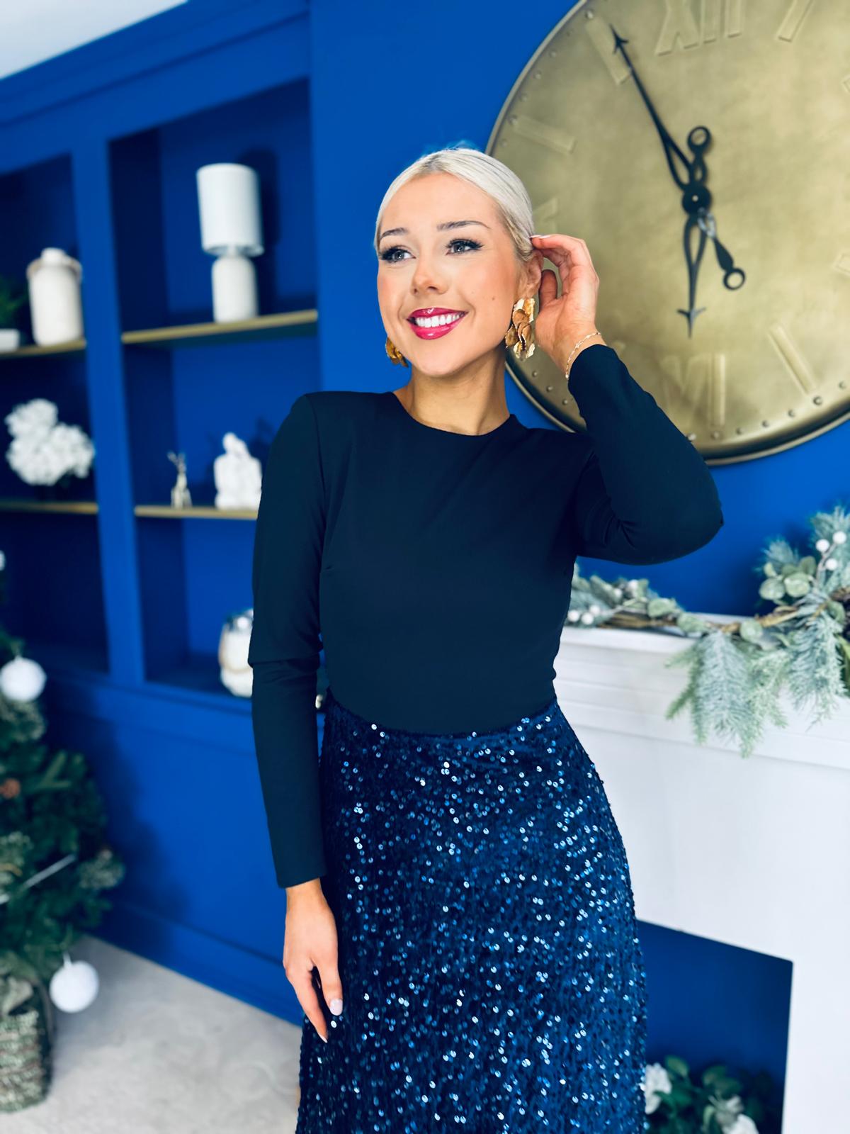 Reese Sequin Skirt Occasion Dress Navy