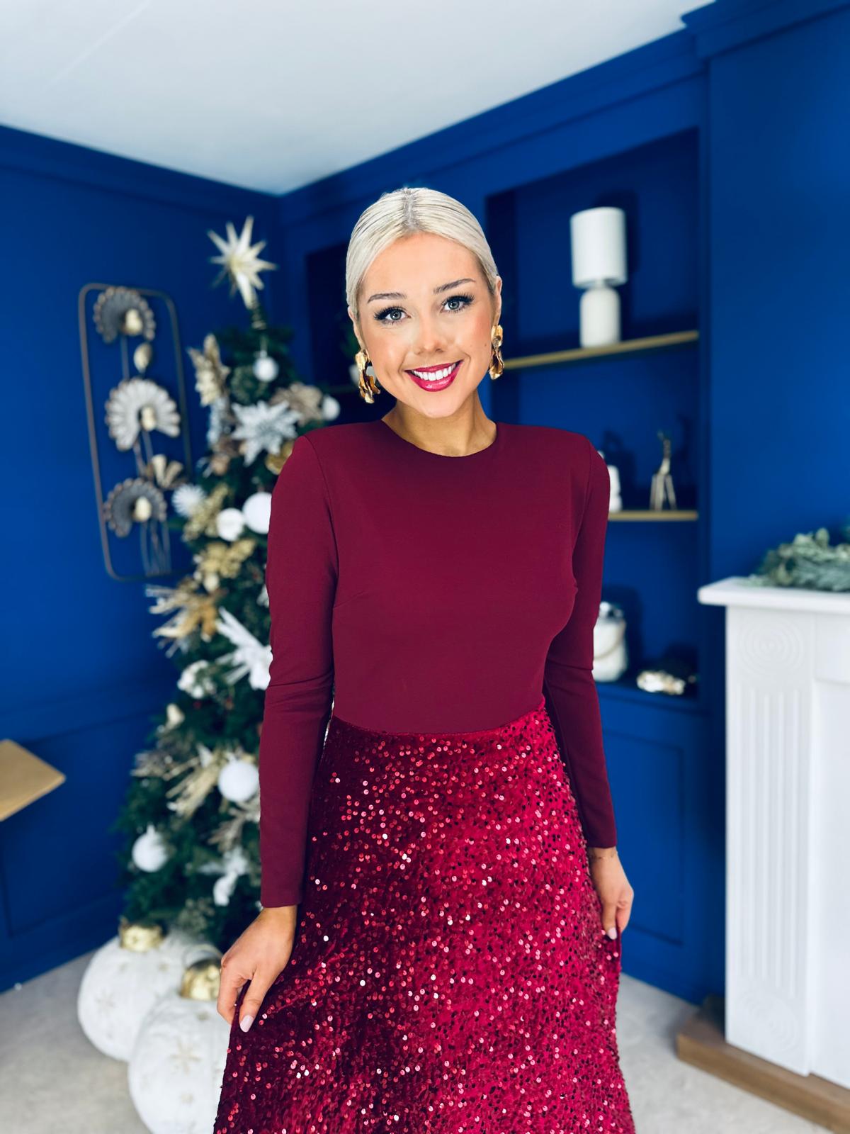 Reese Sequin Skirt Occasion Dress Wine