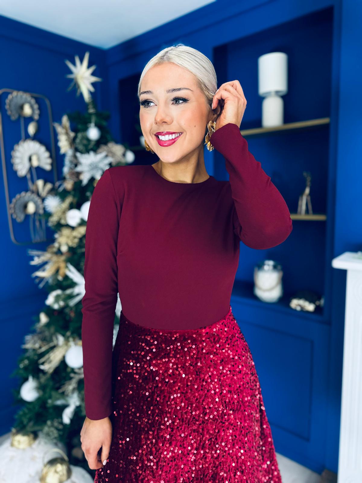 Reese Sequin Skirt Occasion Dress Wine