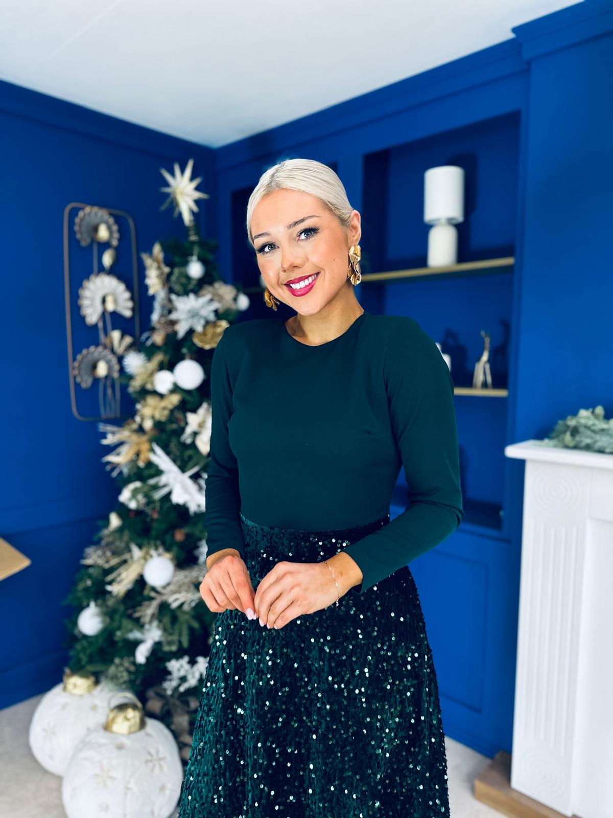 Reese Sequin Skirt Occasion Dress Forest