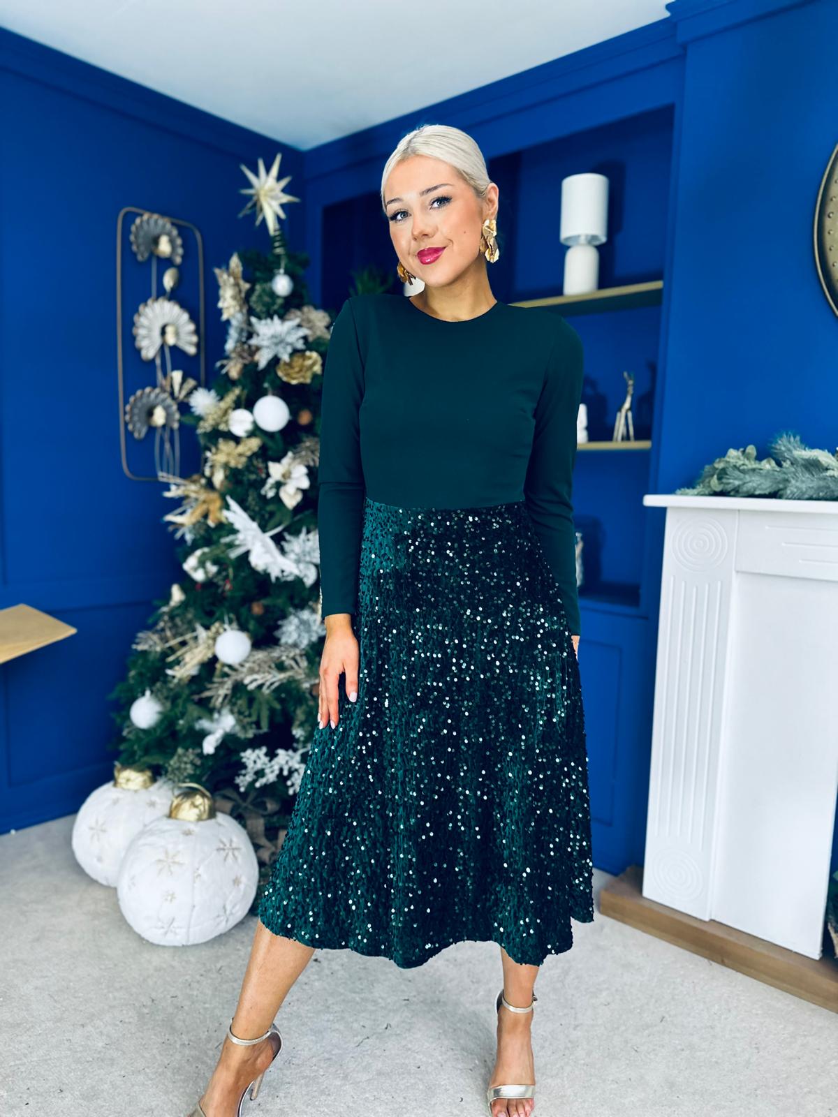 Reese Sequin Skirt Occasion Dress Forest