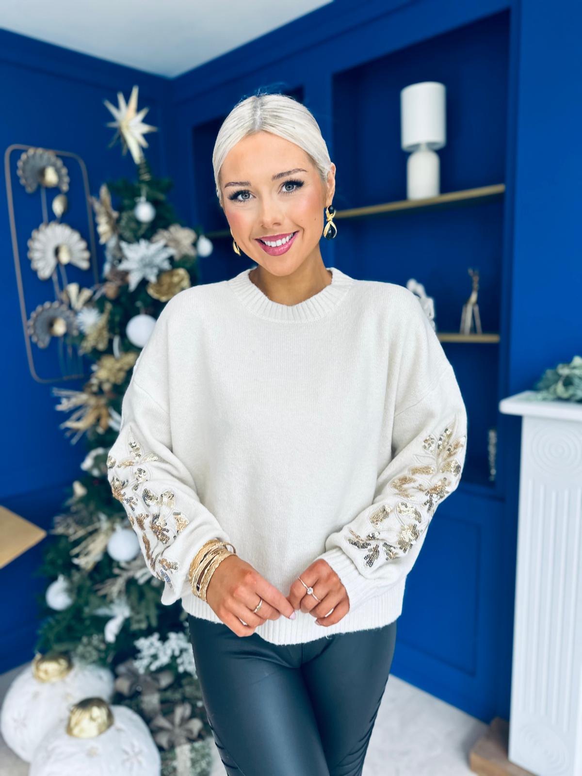Serena Sequin Detailed Jumper Cream