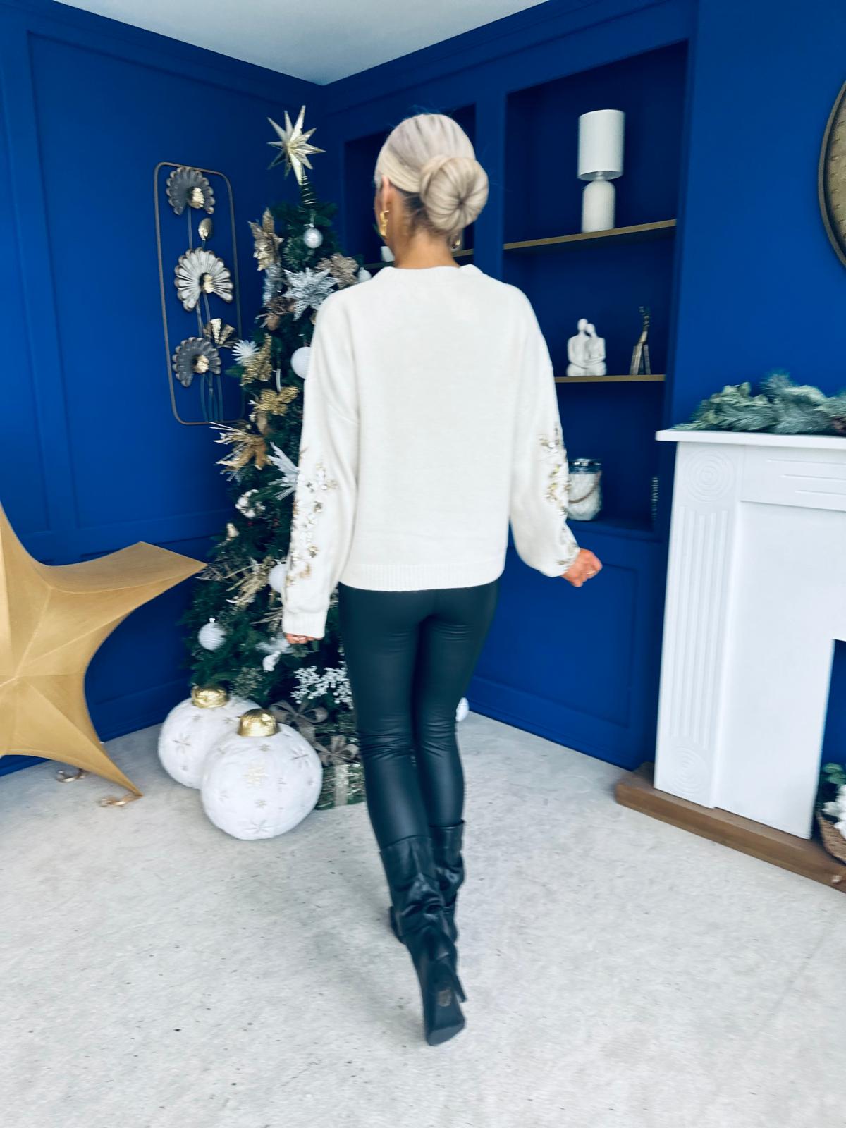 Serena Sequin Detailed Jumper Cream