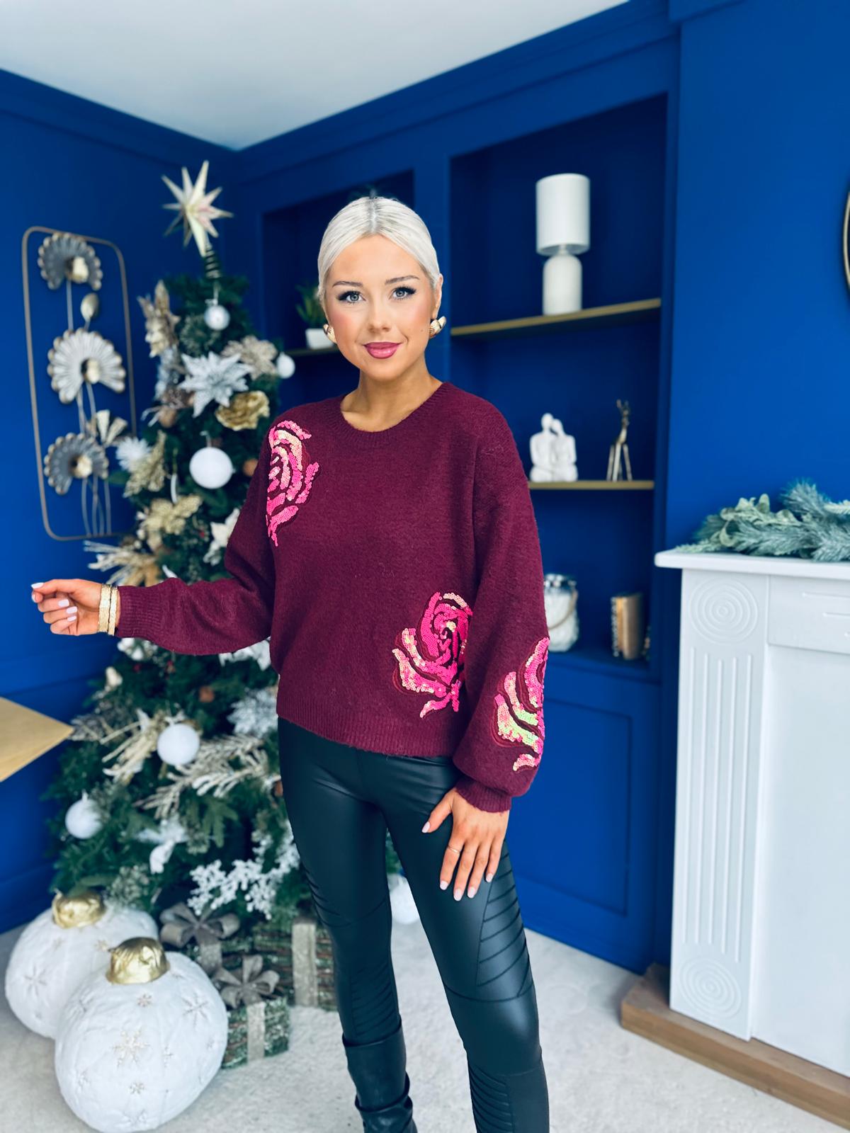 Venus Sequin Detailed Jumper Burgundy