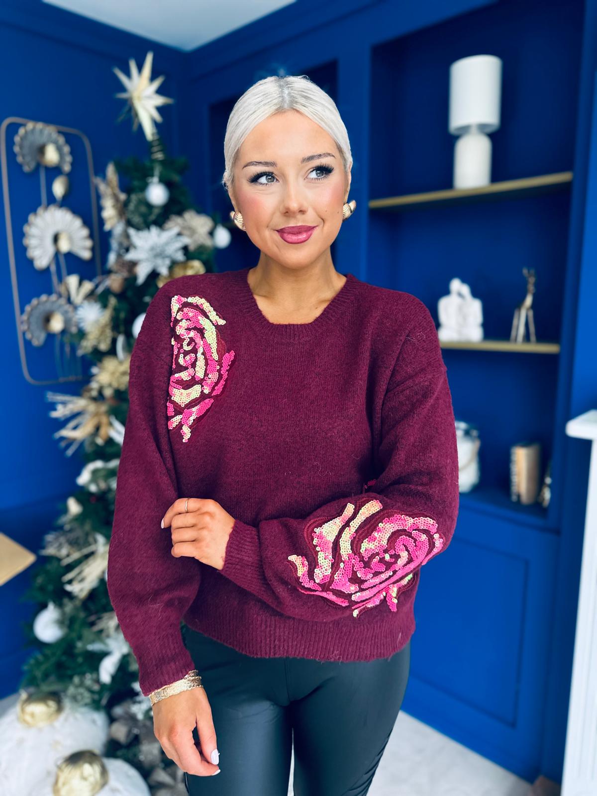 Venus Sequin Detailed Jumper Burgundy
