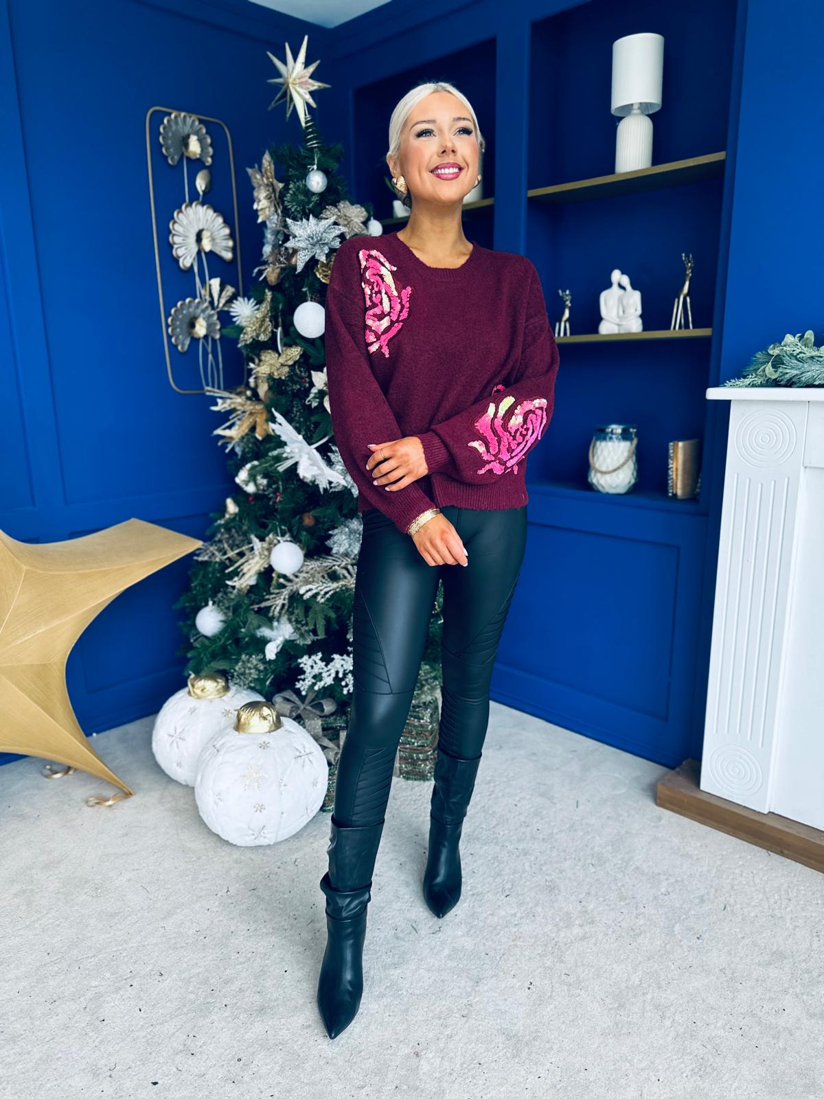 Venus Sequin Detailed Jumper Burgundy