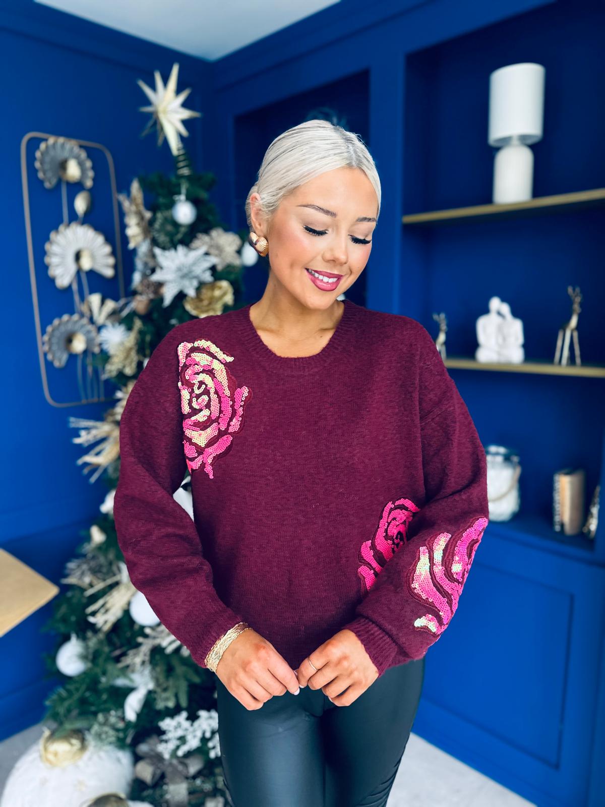 Venus Sequin Detailed Jumper Burgundy