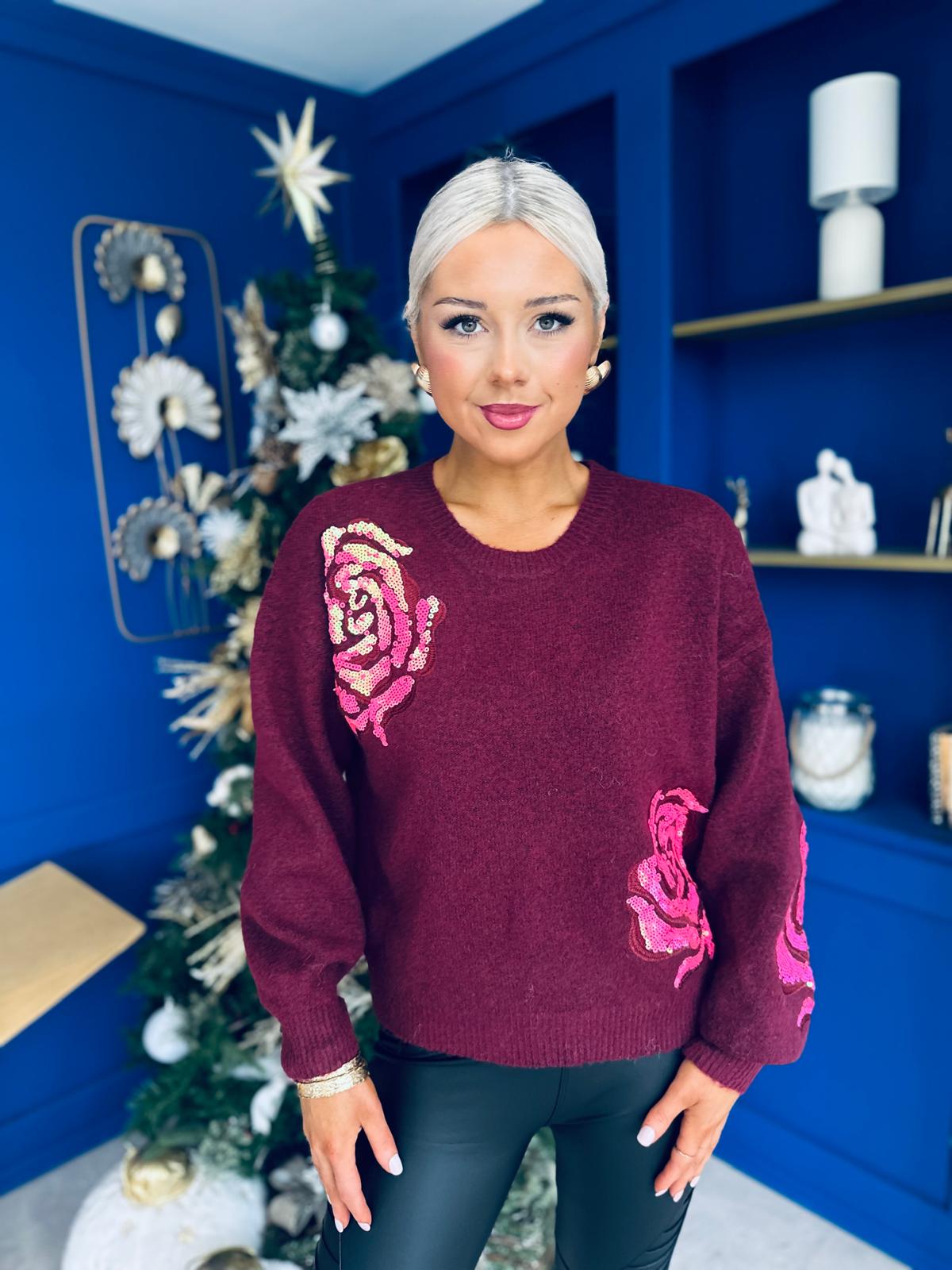 Venus Sequin Detailed Jumper Burgundy