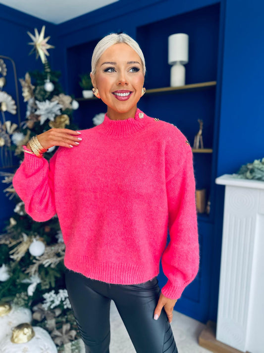 Melani Button Detail Jumper Pink