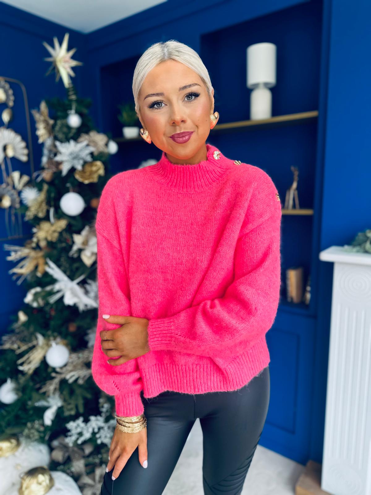 Melani Button Detail Jumper Pink