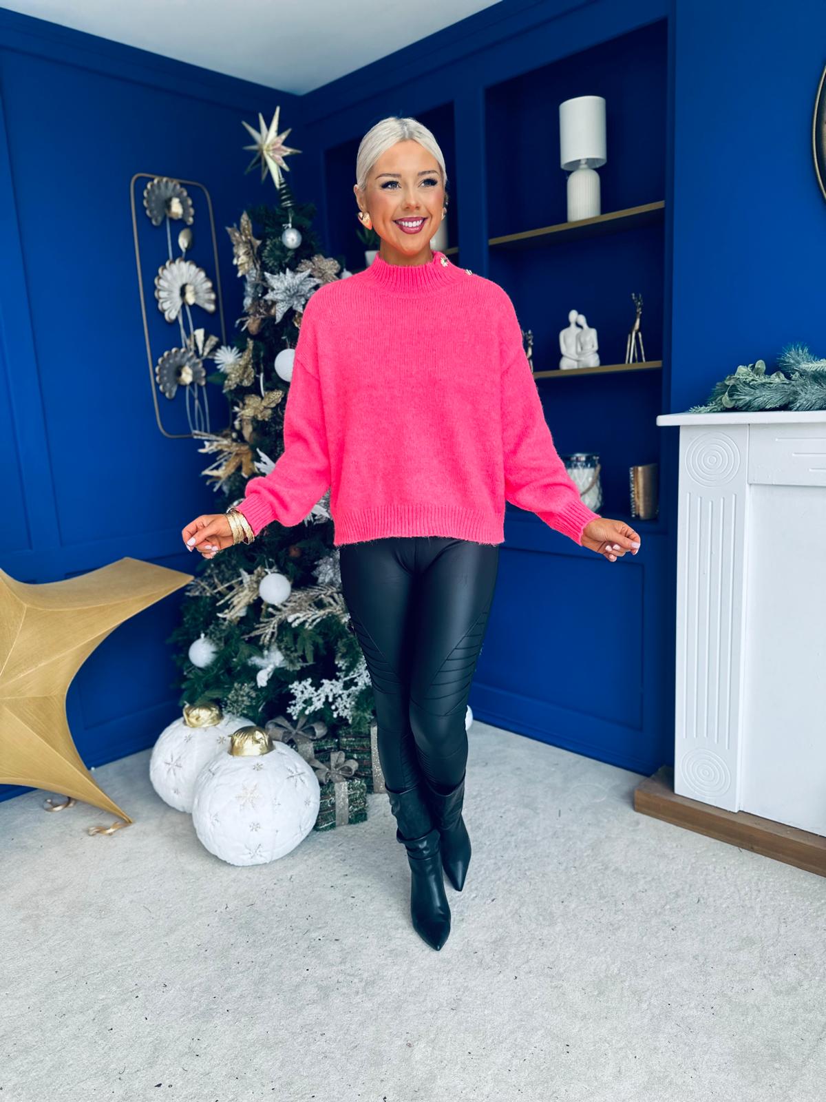 Melani Button Detail Jumper Pink