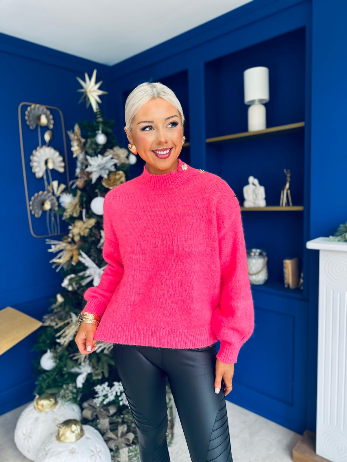 Melani Button Detail Jumper Pink