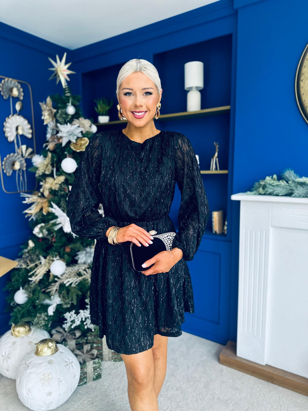 Odessa Embellished Mini Dress Black