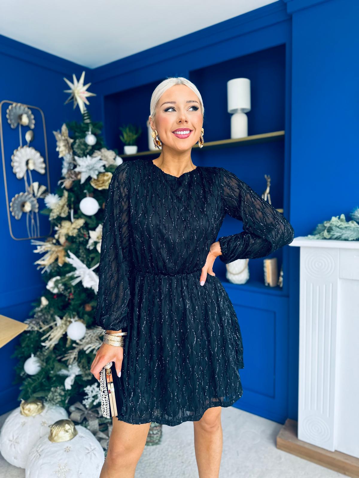 Odessa Embellished Mini Dress Black