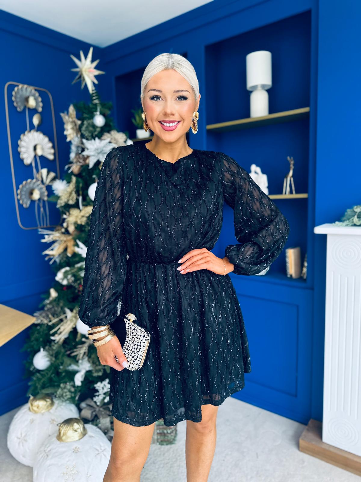 Odessa Embellished Mini Dress Black