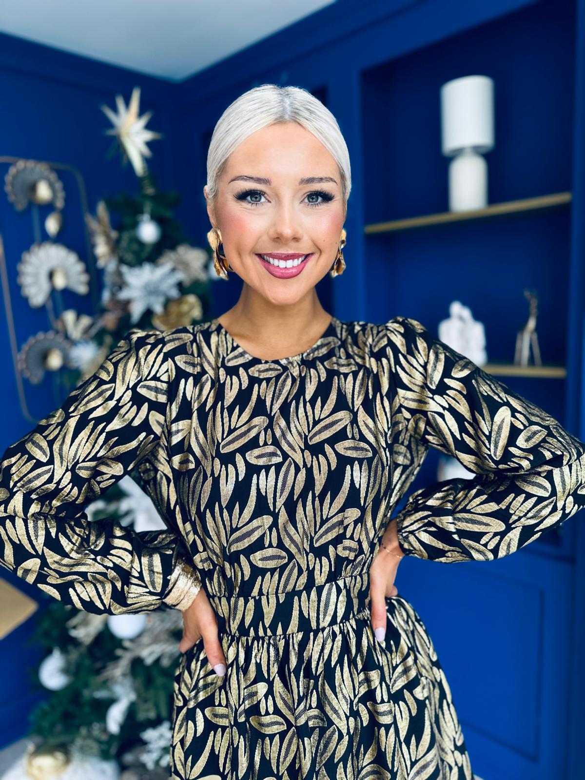 Sonya Detailed Mini Dress Black Gold Foil