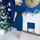Freya Puff Sleeve Wrap Neck Ruched Midi Navy