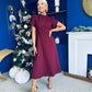 Katisha Tulip Sleeve High Neck Midi Dress Burgundy