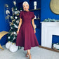 Katisha Tulip Sleeve High Neck Midi Dress Burgundy