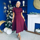 Katisha Tulip Sleeve High Neck Midi Dress Burgundy