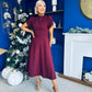 Katisha Tulip Sleeve High Neck Midi Dress Burgundy