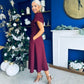 Katisha Tulip Sleeve High Neck Midi Dress Burgundy