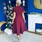 Katisha Tulip Sleeve High Neck Midi Dress Burgundy