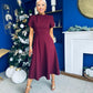 Katisha Tulip Sleeve High Neck Midi Dress Burgundy