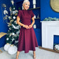 Katisha Tulip Sleeve High Neck Midi Dress Burgundy