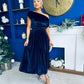 Breffy Asymmetric Neckline Skater Midi Navy Velvet