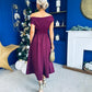 Breffy Asymmetric Neckline Skater Midi Berry