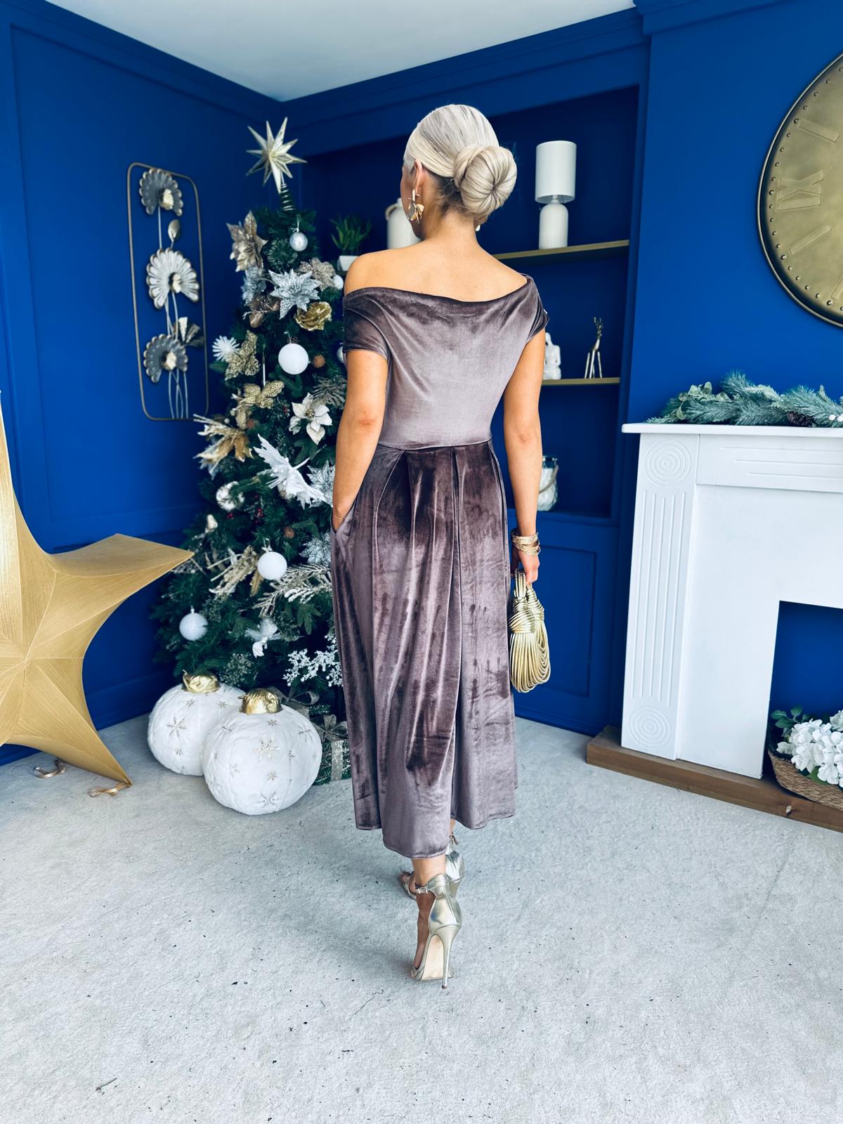 Breffy Asymmetric Neckline Skater Midi Coco Velvet