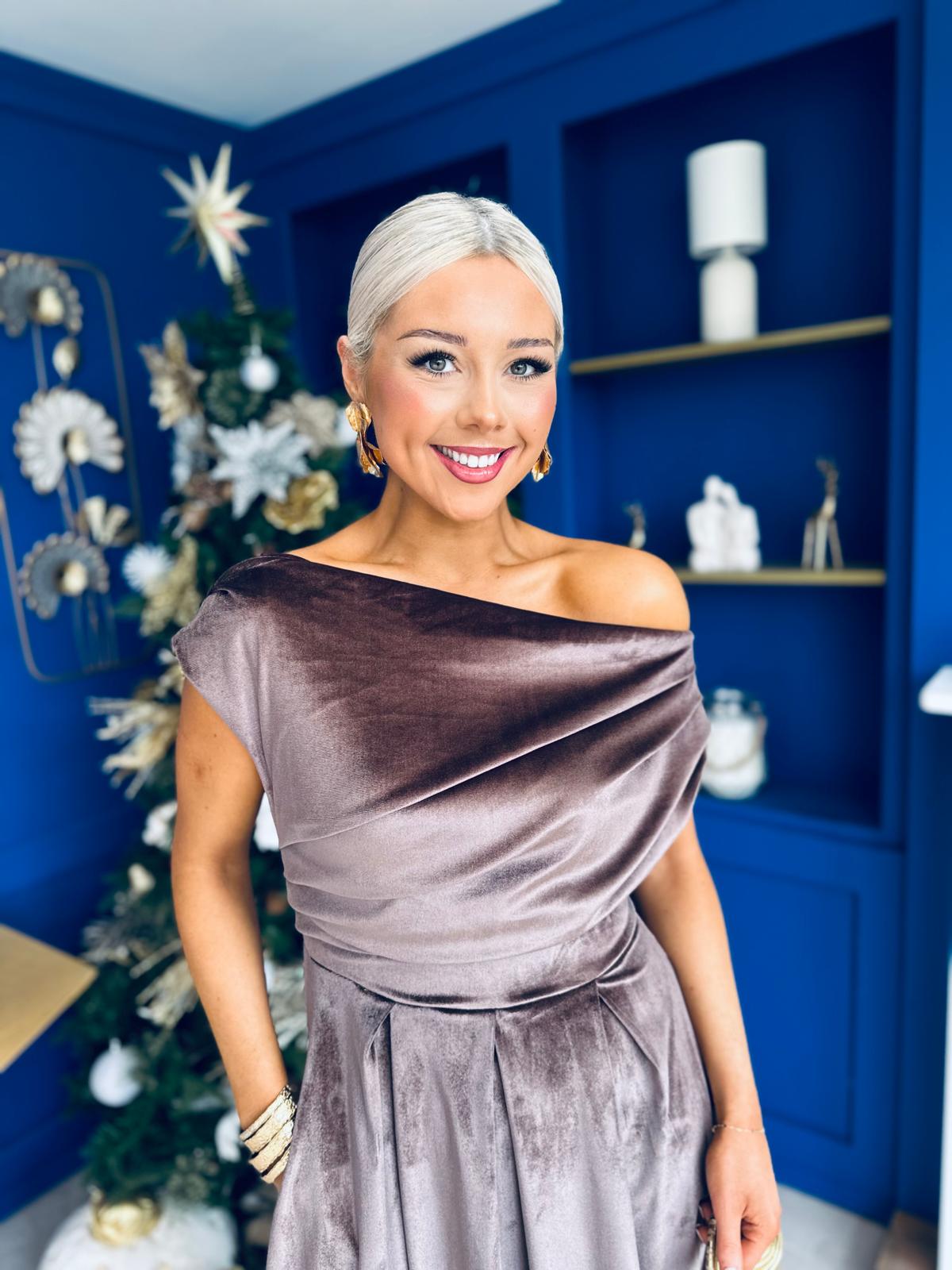 Breffy Asymmetric Neckline Skater Midi Coco Velvet