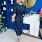 Carrie Sequin Occasion Midi Dress Navy