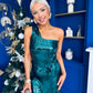 Ramona One Shoulder Sequin Maxi Dress Forest
