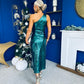 Ramona One Shoulder Sequin Maxi Dress Forest