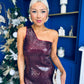 Ramona One Shoulder Sequin Maxi Dress Wine