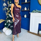 Ramona One Shoulder Sequin Maxi Dress Wine