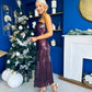 Ramona One Shoulder Sequin Maxi Dress Wine