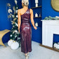 Ramona One Shoulder Sequin Maxi Dress Wine