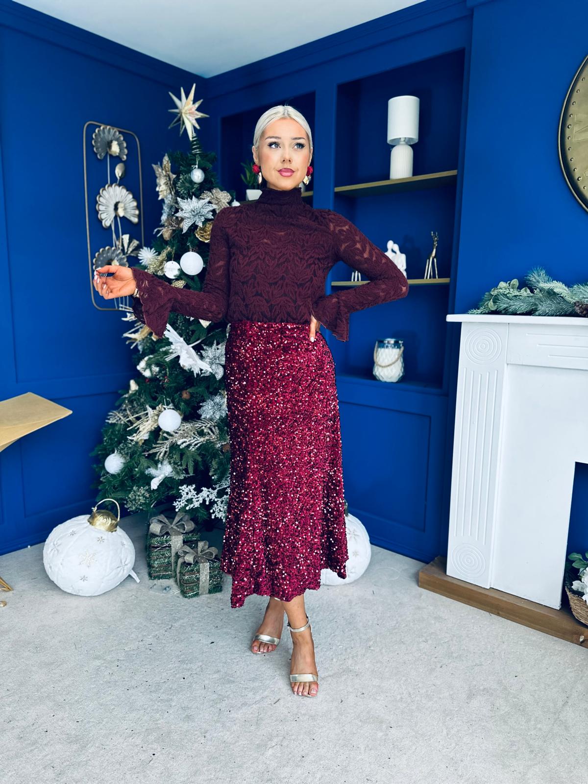 Kyra Burnout Detail Top Burgundy