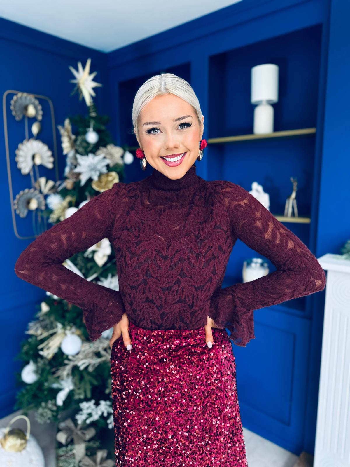 Kyra Burnout Detail Top Burgundy