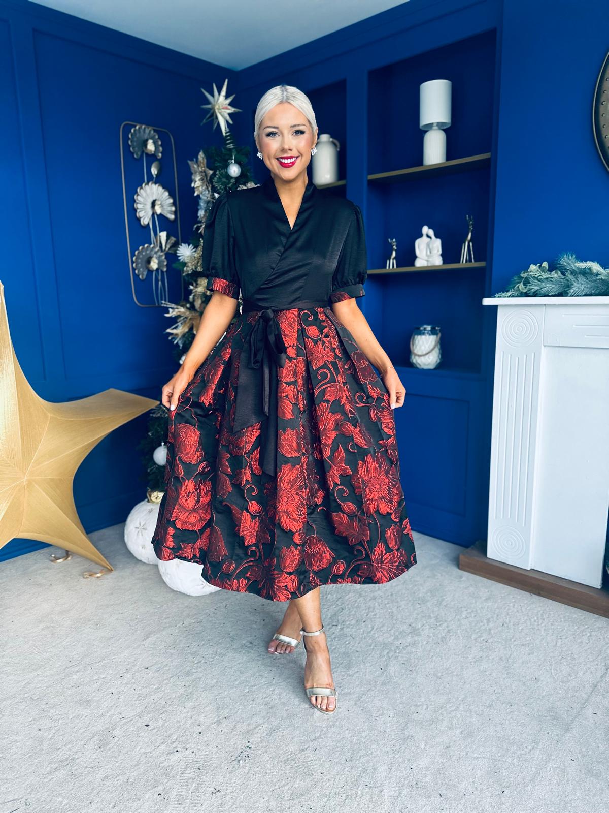 Aoife Jaquard Occasion Wrap Dress Red