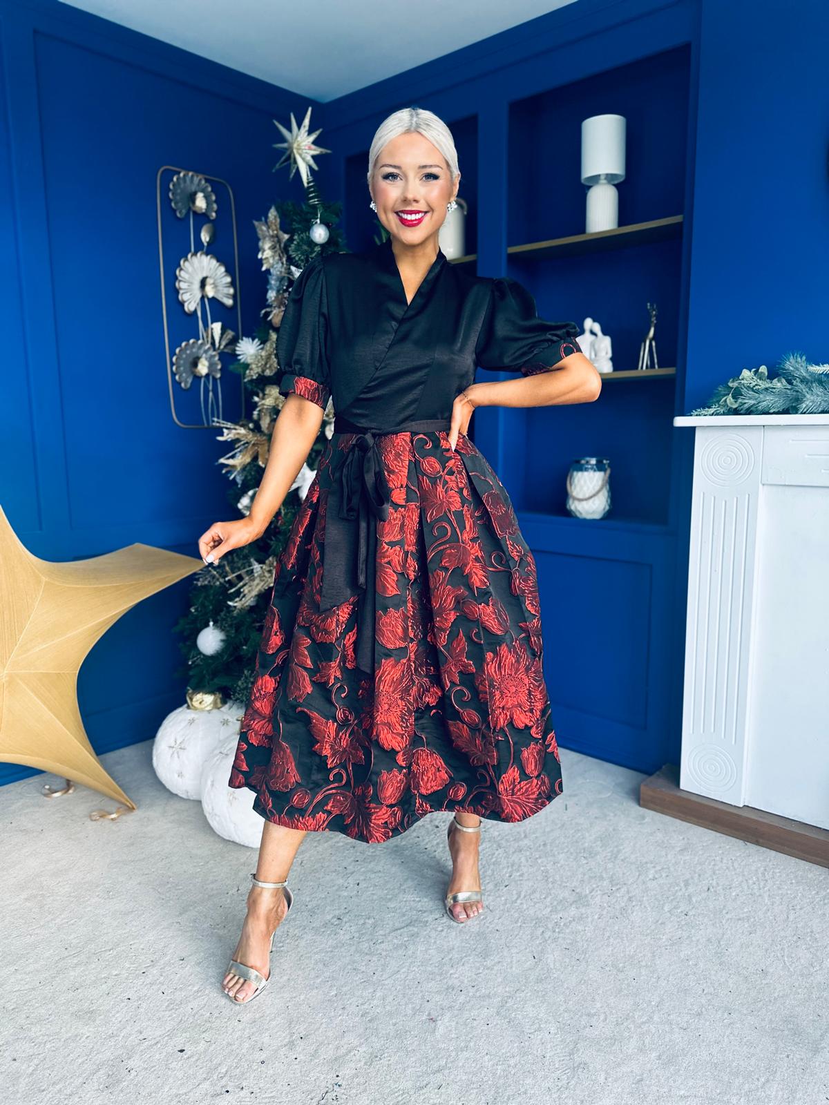 Aoife Jaquard Occasion Wrap Dress Red