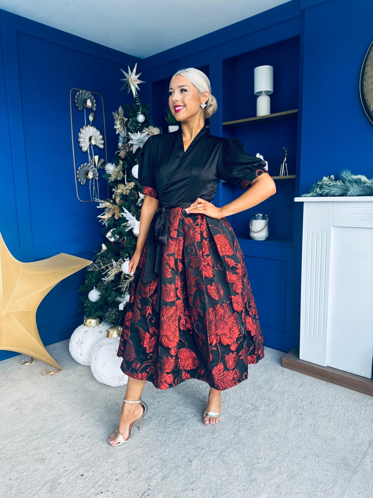 Aoife Jaquard Occasion Wrap Dress Red