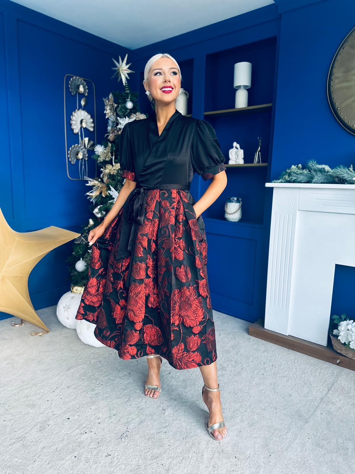 Aoife Jaquard Occasion Wrap Dress Red