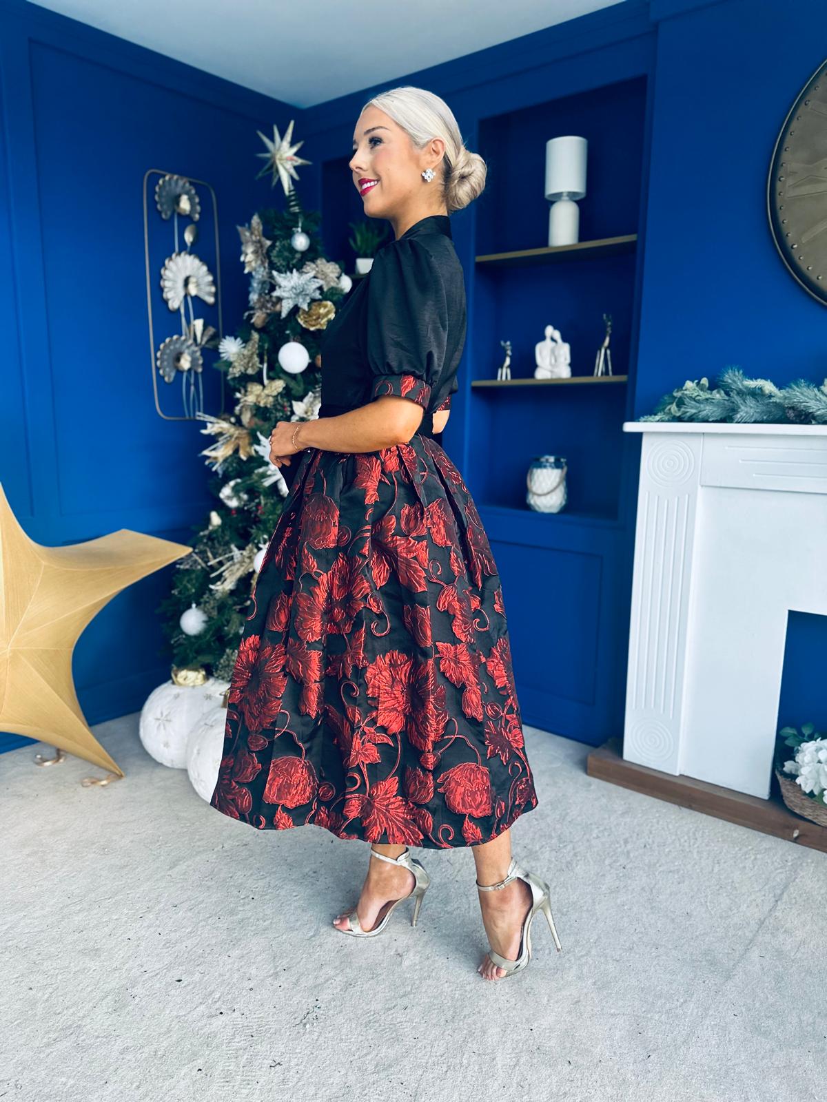 Aoife Jaquard Occasion Wrap Dress Red