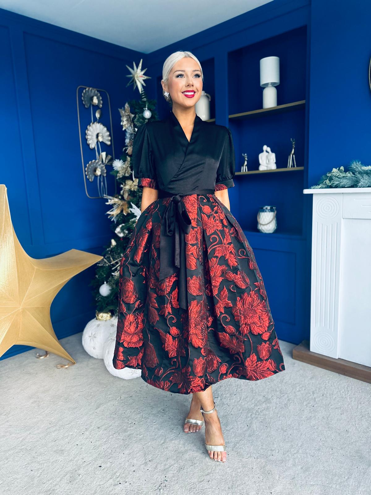 Aoife Jaquard Occasion Wrap Dress Red